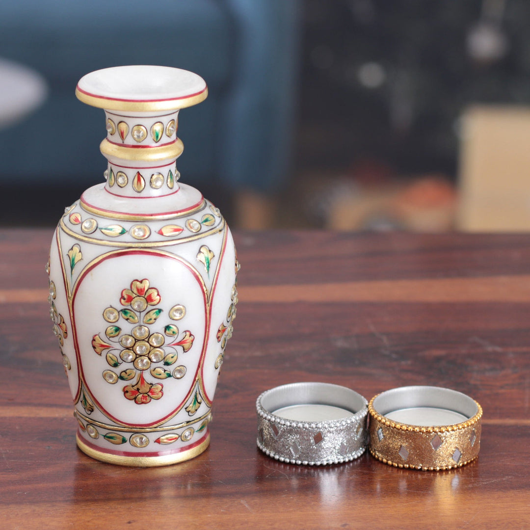Classic Floral Hand-Painted Marble Decorative Vase - Palace of the Graceful