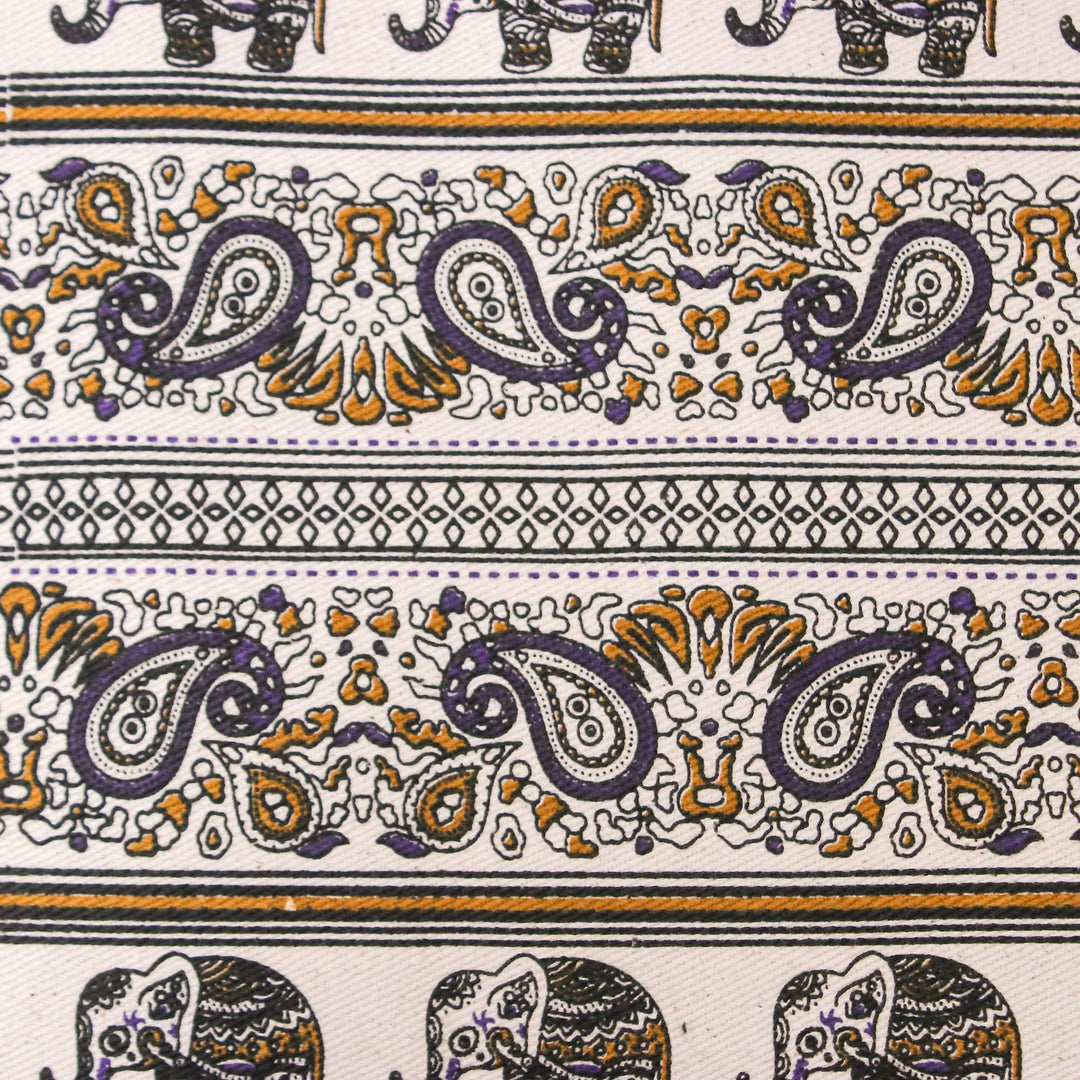 Elephant and Paisley Printed Cotton Tote Bag in Purple - Purple Day