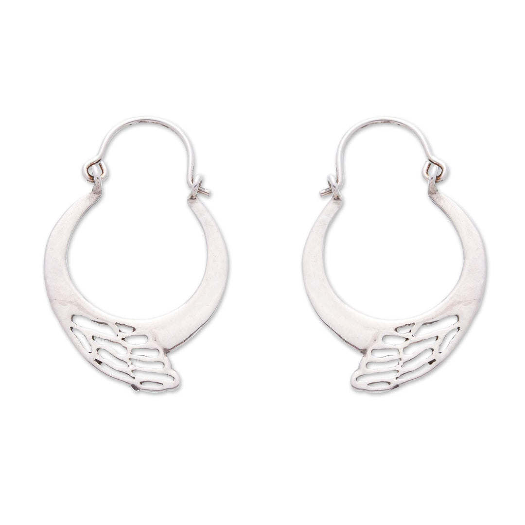 Polished Butterfly Wing-Shaped Sterling Silver Hoop Earrings - Hopeful Flutter