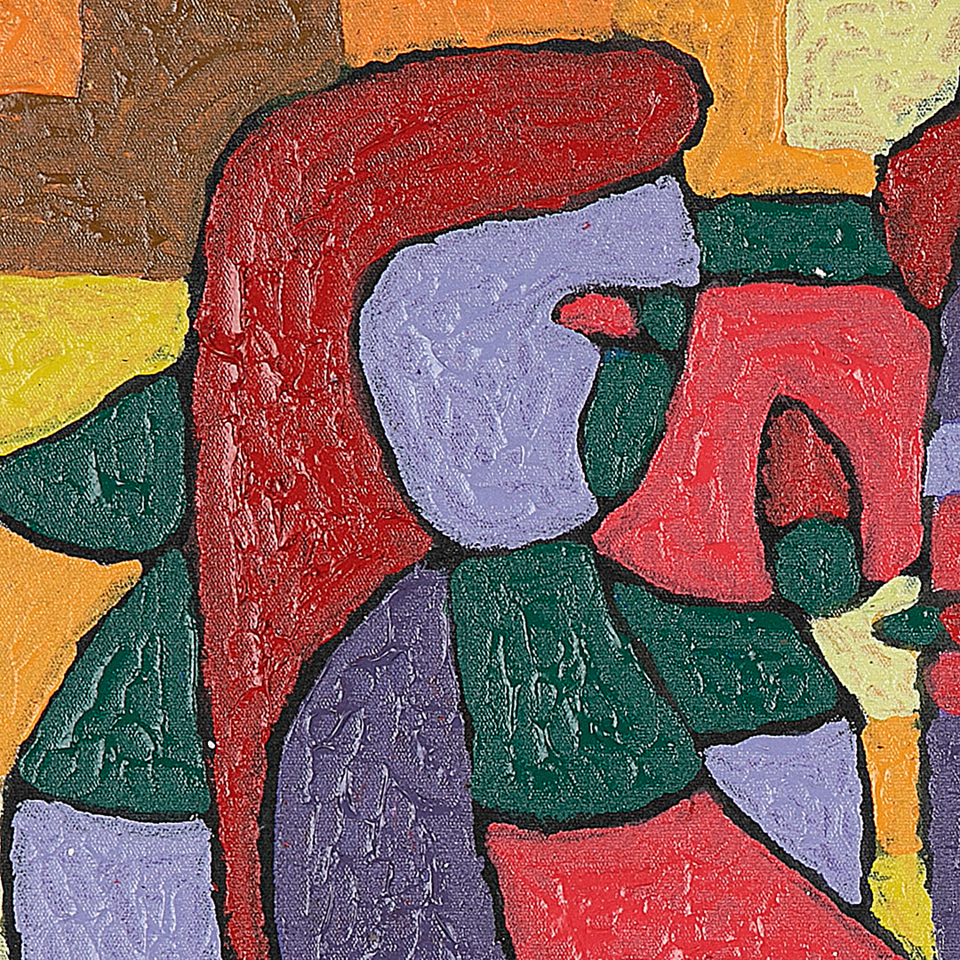 Signed Folk Art Red and Yellow Acrylic Painting from Bali - Shape of Deformasi IV