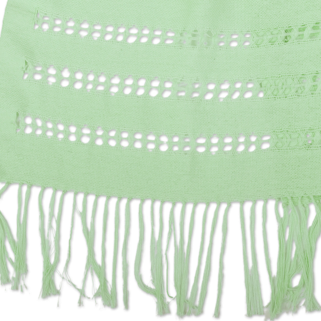 Handloomed Mint Green Fringed Cotton Scarf from Peru - Bright Mint