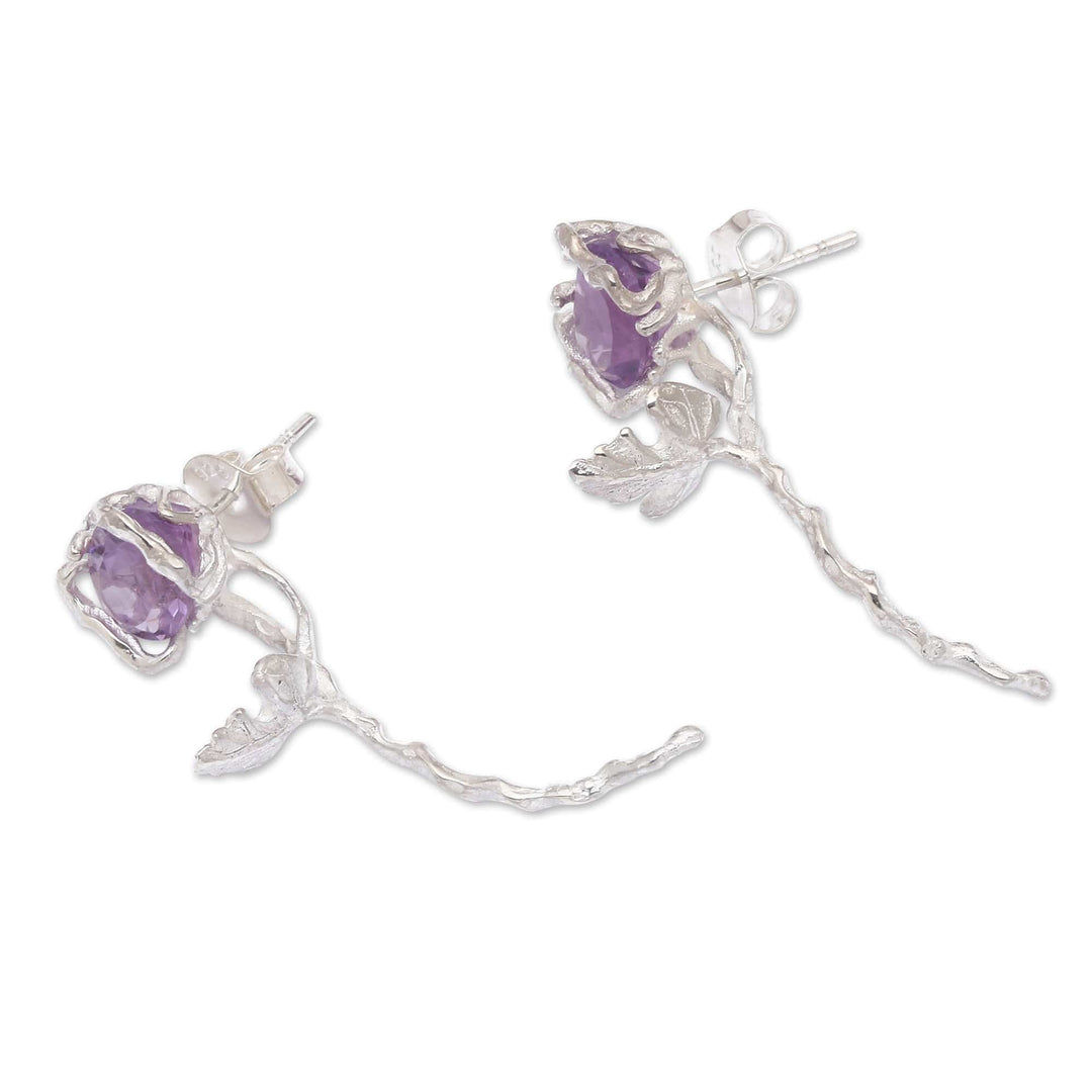 Flower-Shaped Faceted One-Carat Amethyst Drop Earrings - Flowers for the Wise