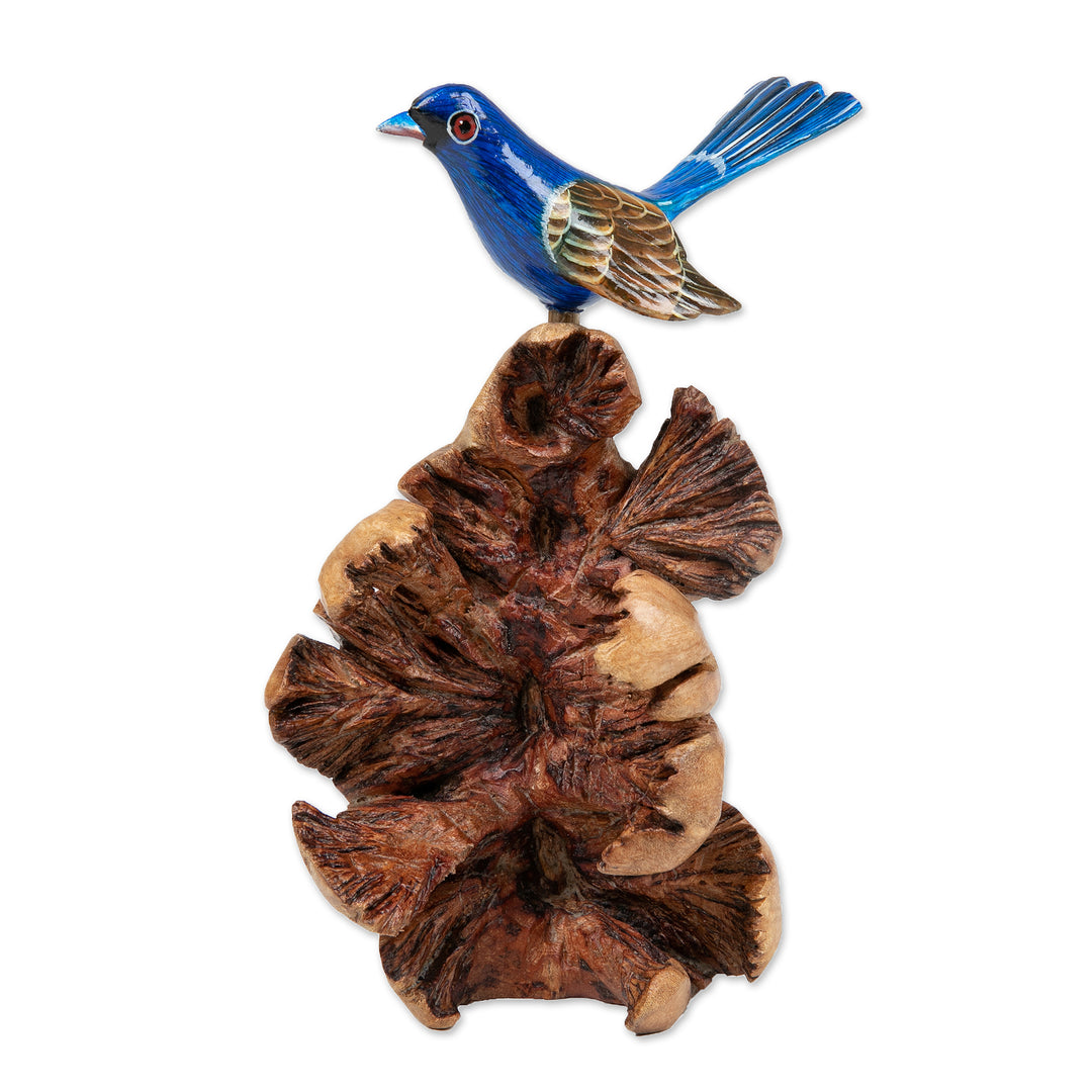 Natural Benalu and Jempinis Wood Blue Bird Sculpture - Celestial Bird