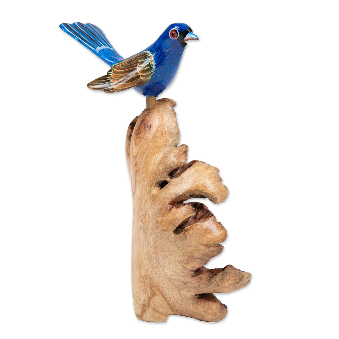 Natural Benalu and Jempinis Wood Blue Bird Sculpture - Celestial Bird