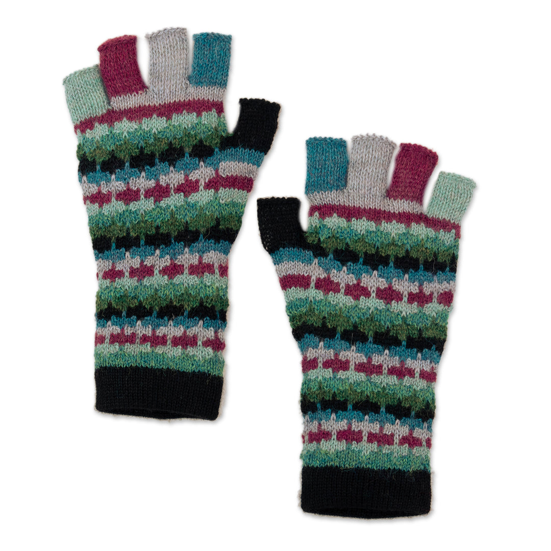 Colorful 100% Baby Alpaca Fingerless Gloves Knitted in Peru - Magenta Colorful Life
