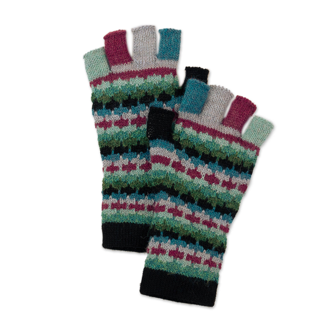 Colorful 100% Baby Alpaca Fingerless Gloves Knitted in Peru - Magenta Colorful Life