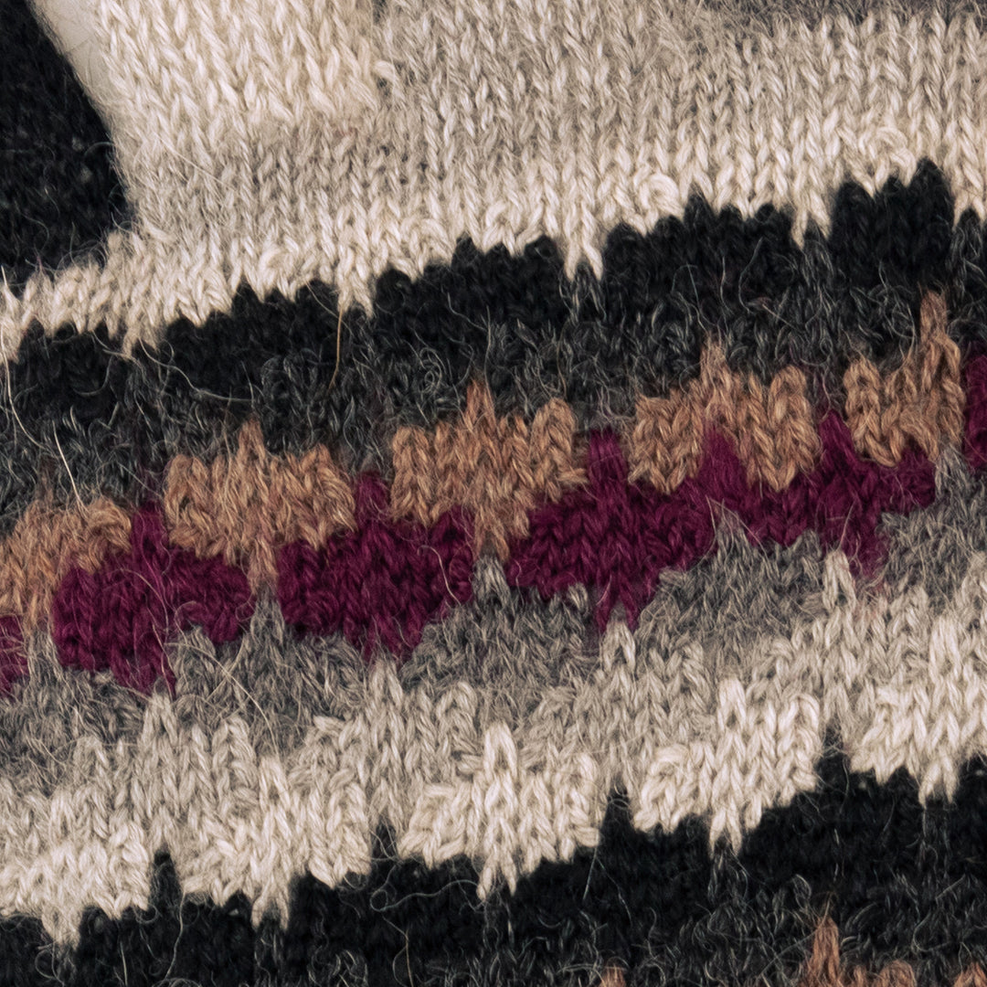 Knit Purple Black Grey 100% Baby Alpaca Fingerless Gloves - Plum Colorful Life