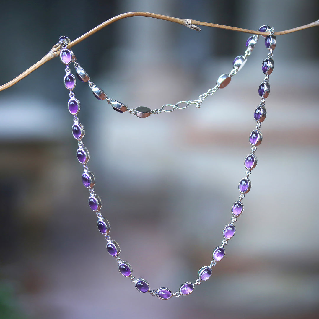 High-Polished Amethyst and Sterling Silver Link Necklace - Purple Vibes