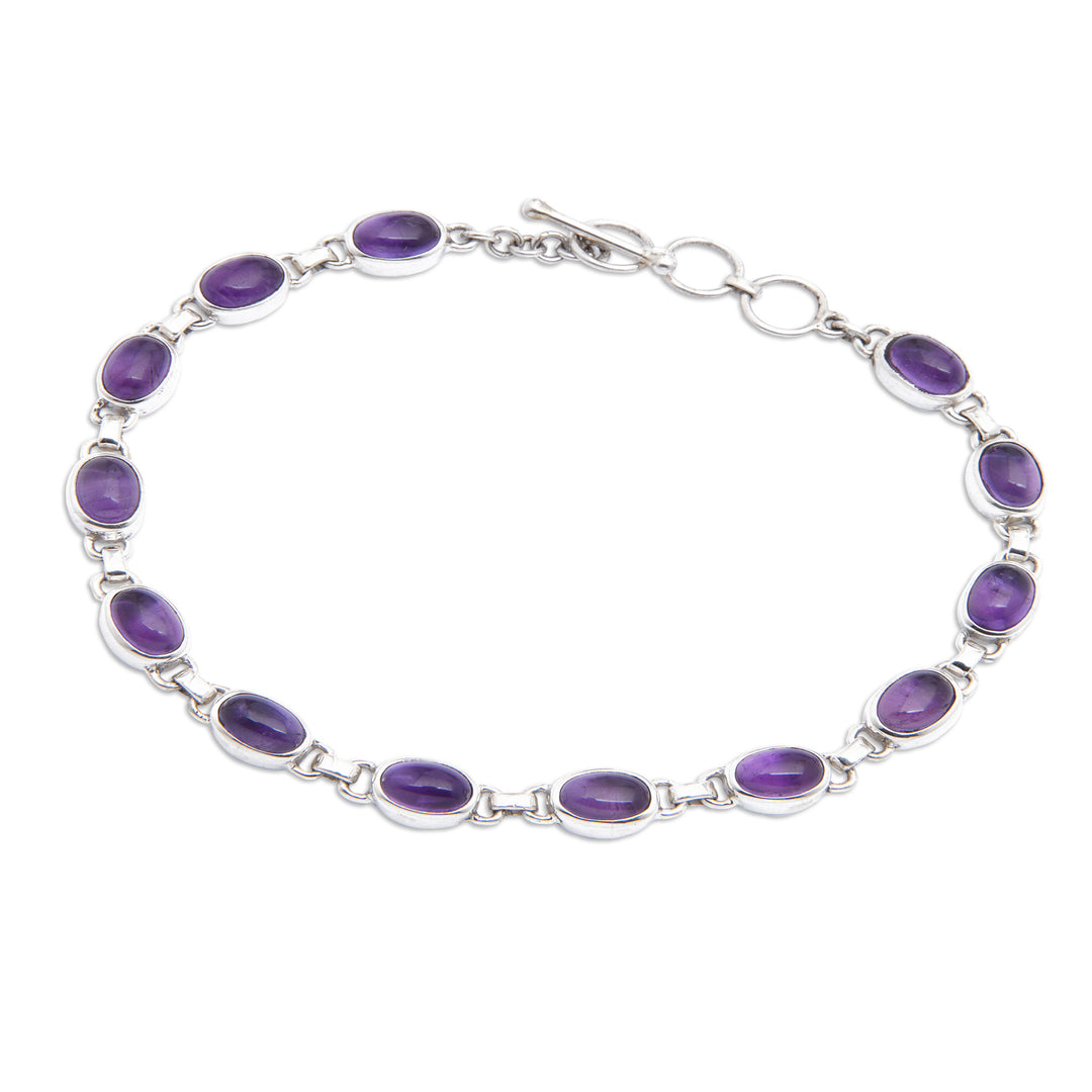 Polished Amethyst and Sterling Silver Tennis-Style Bracelet - Purple Vibes