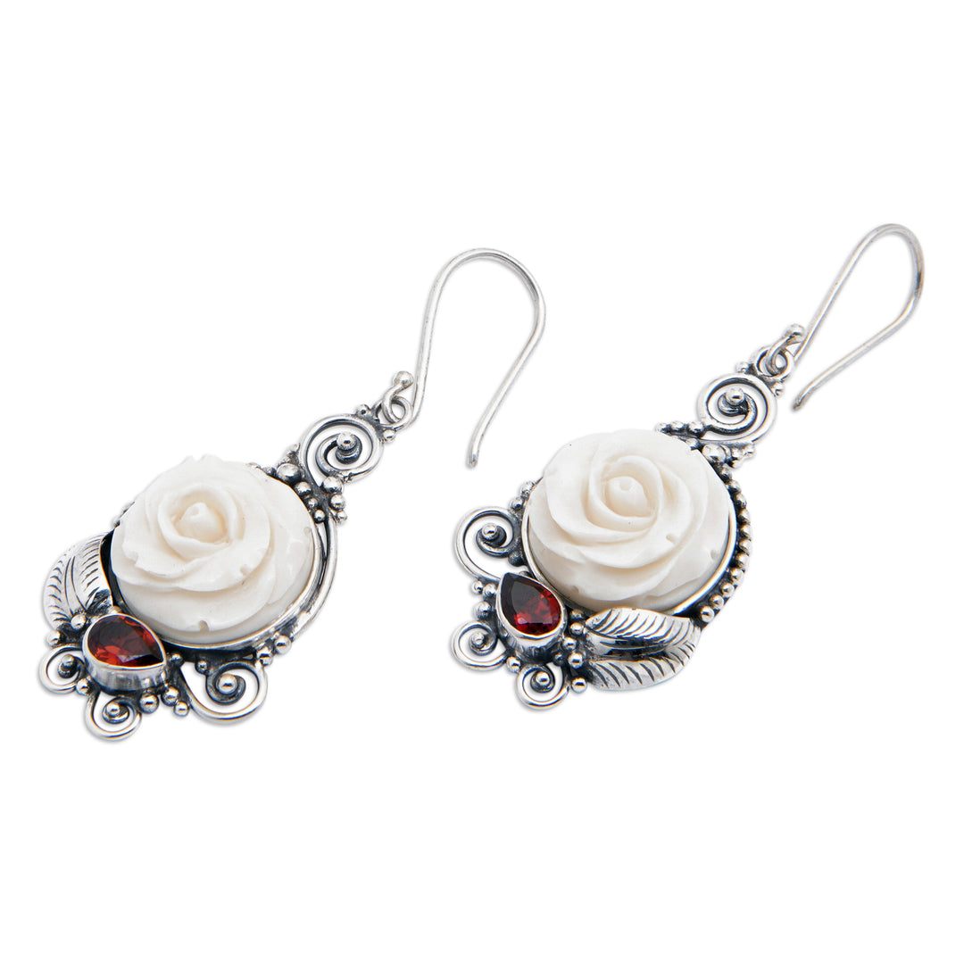 Rose-Shaped Faceted Natural Garnet Dangle Earrings - Duchess in Love