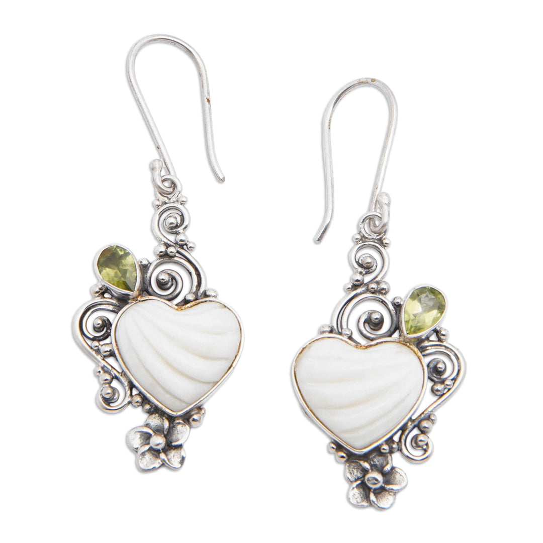 Floral Romantic Heart-Shaped Natural Peridot Dangle Earrings - Lucky Passion