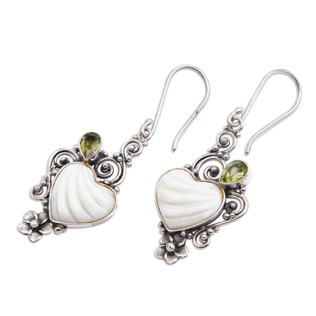 Floral Romantic Heart-Shaped Natural Peridot Dangle Earrings - Lucky Passion