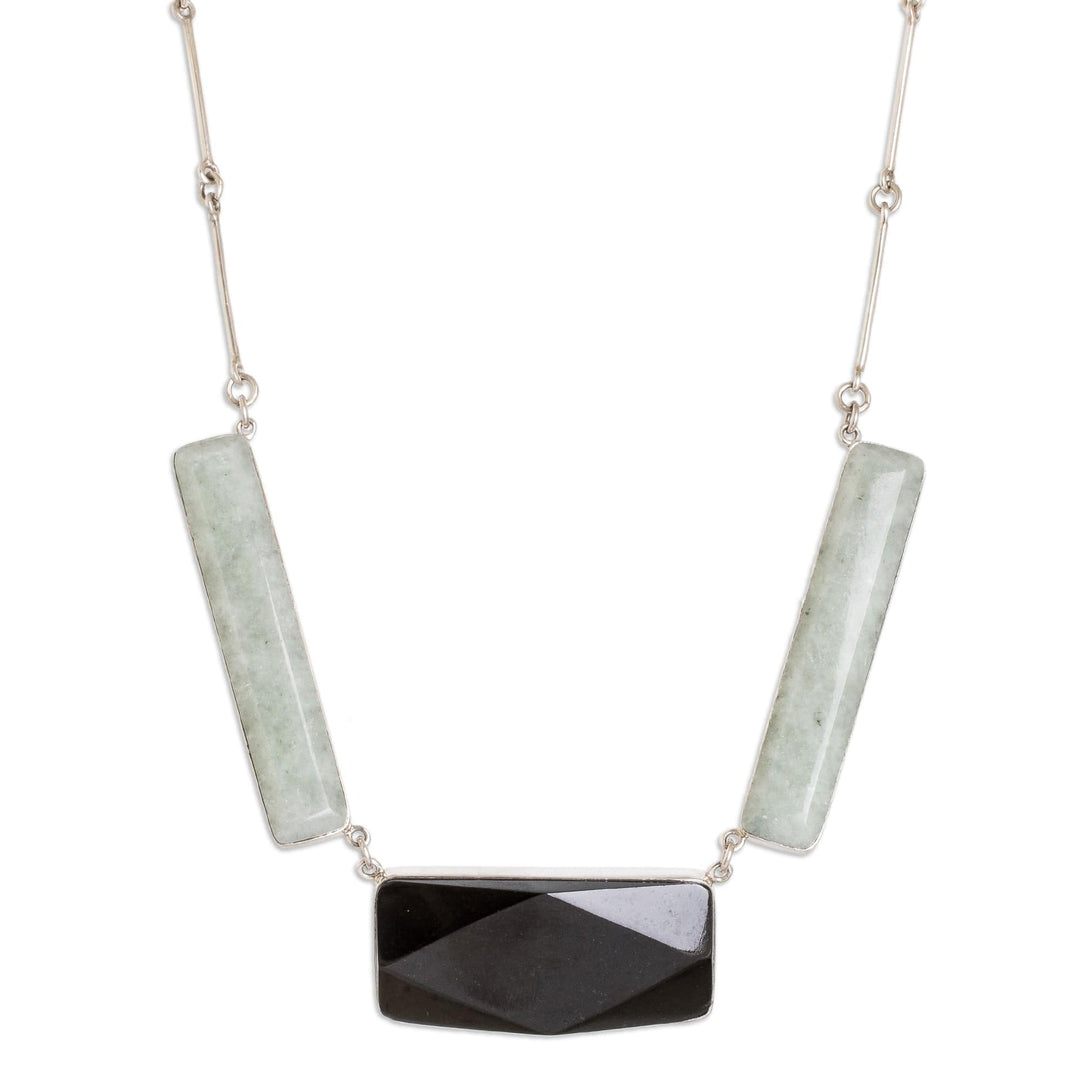 Modern Green and Dark Jade Link Necklace from Guatemala - Geometric Grandeur