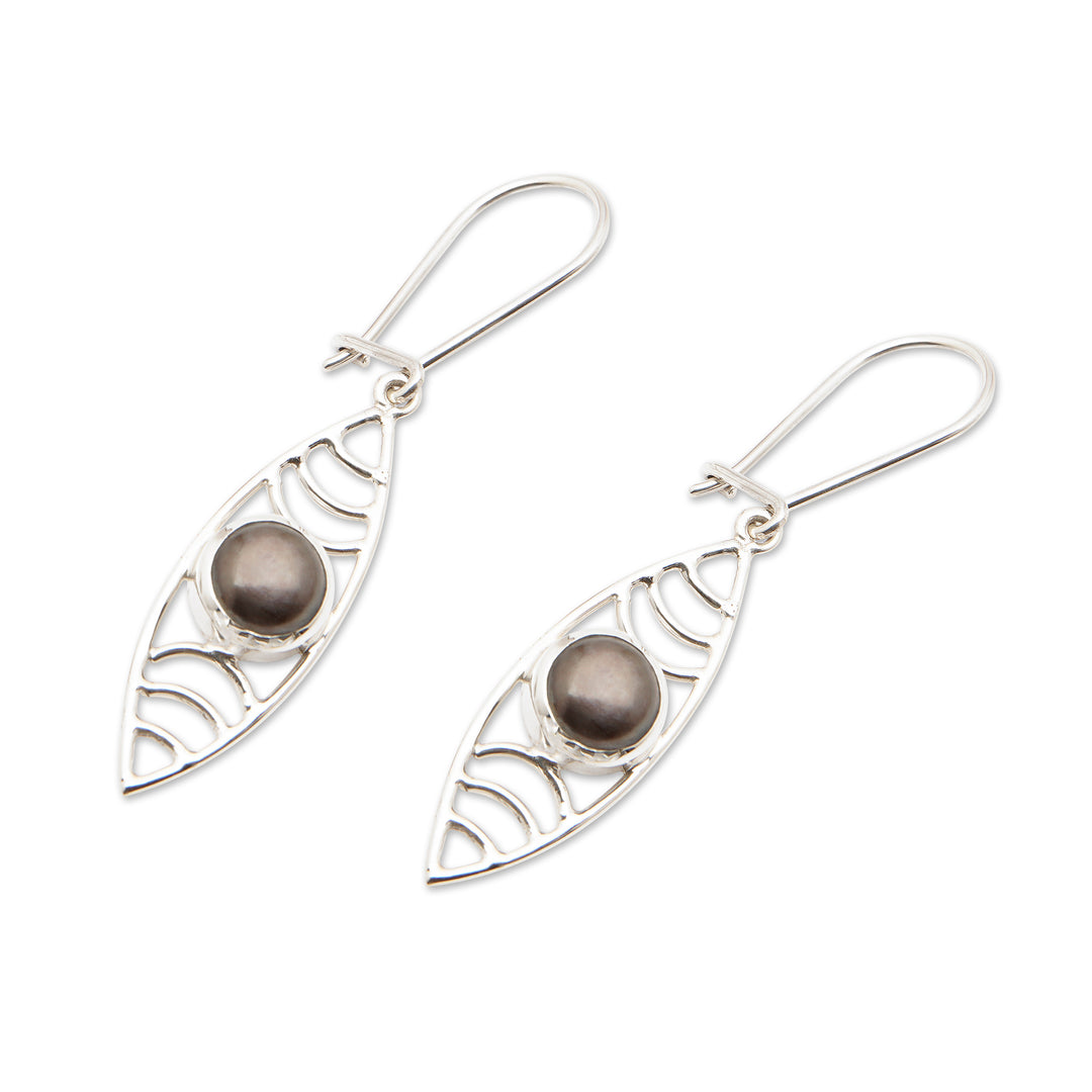 Sterling Silver Dangle Earrings with Black Cultured Pearls - Surf Style