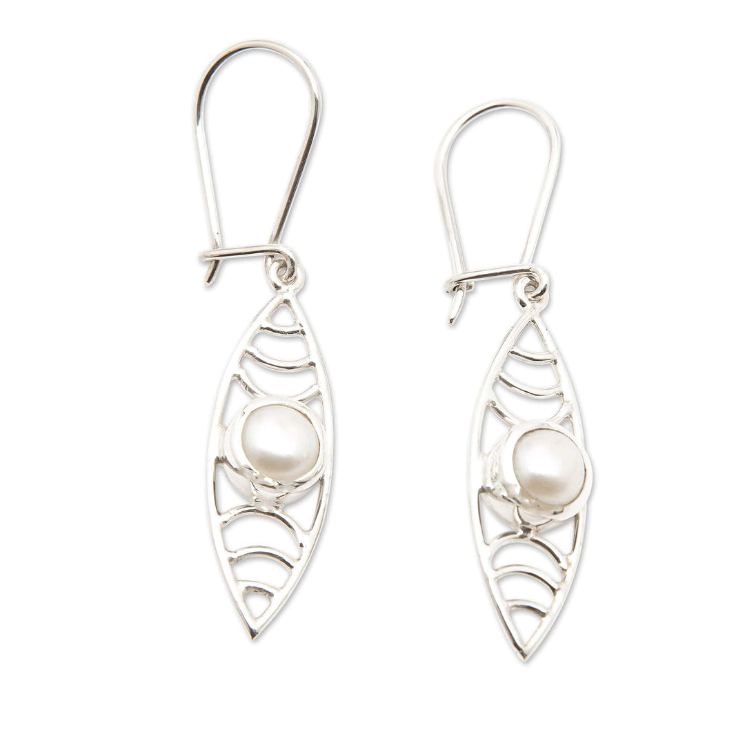 Cultured Pearl Silver Dangle Earrings with Openwork Accents - Surf Style in White