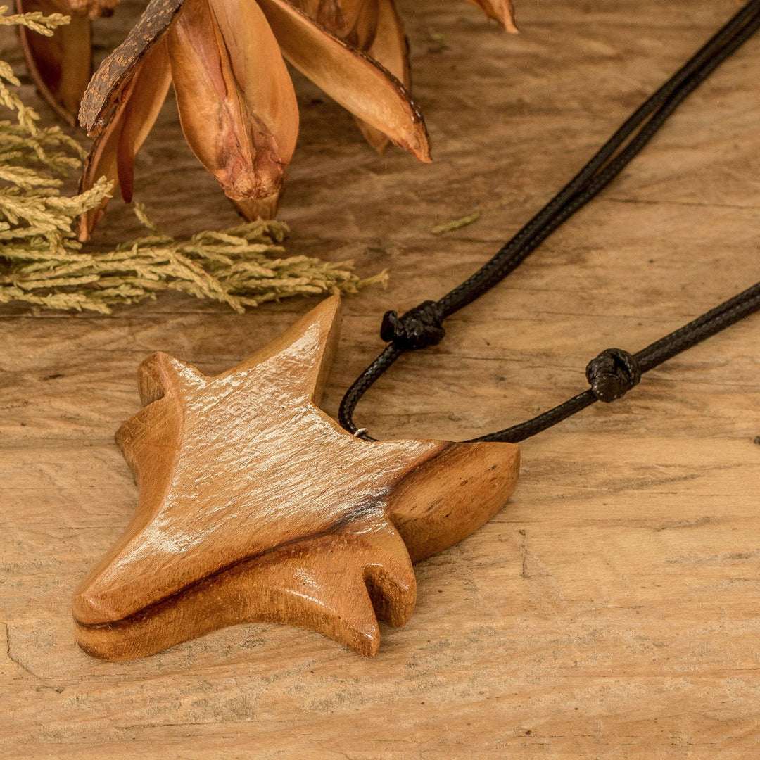 Hand-Carved Adjustable Cedarwood Fox Pendant Necklace - Nocturnal Fox
