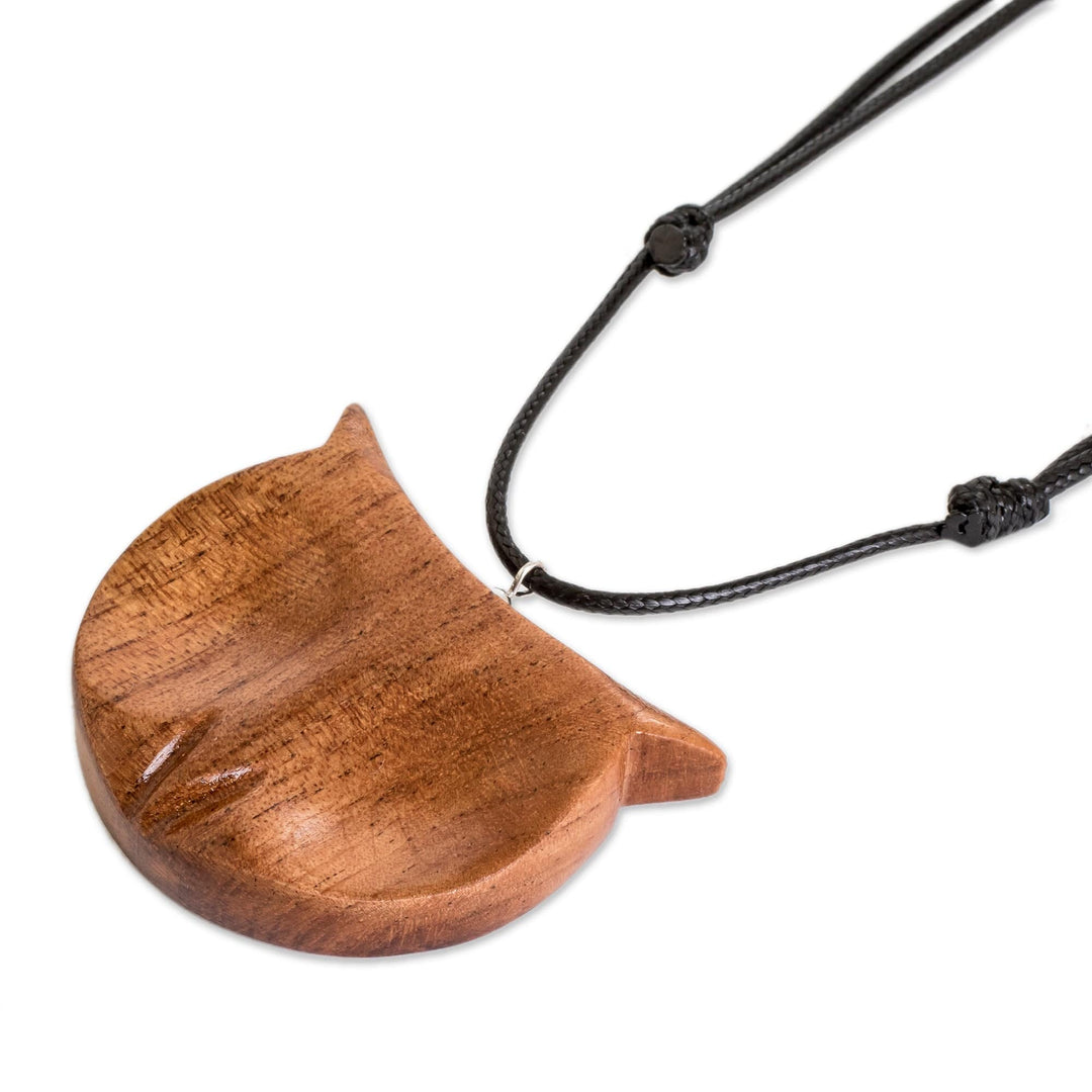 Hand-Carved Adjustable Cedarwood Owl Pendant Necklace - Nocturnal Owl