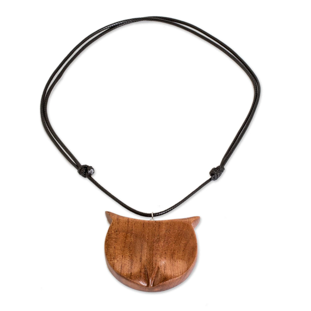 Hand-Carved Adjustable Cedarwood Owl Pendant Necklace - Nocturnal Owl