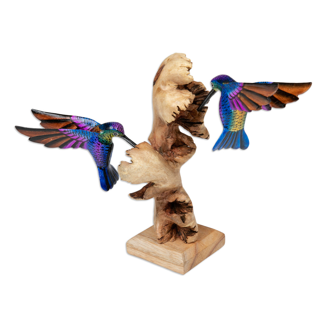 Hummingbird-Themed Benalu and Jempinis Wood Sculpture - Hummingbird Season