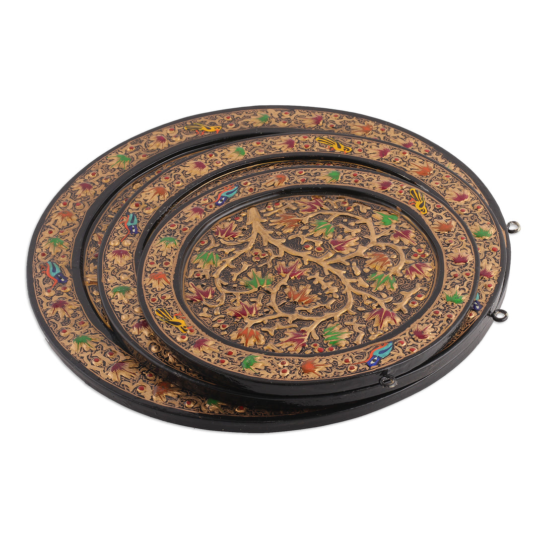 Set of 3 Forest-Themed Black and Golden Wood Relief Panels - Night Valley