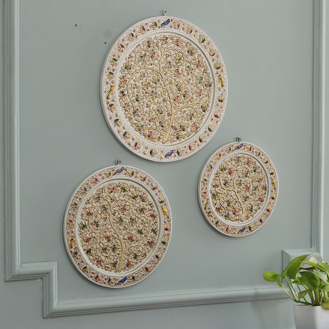 Set of 3 Forest-Themed White and Golden Wood Relief Panels - Eden Valley