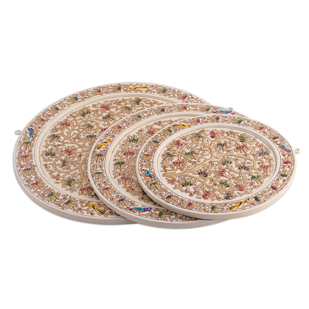 Set of 3 Forest-Themed White and Golden Wood Relief Panels - Eden Valley