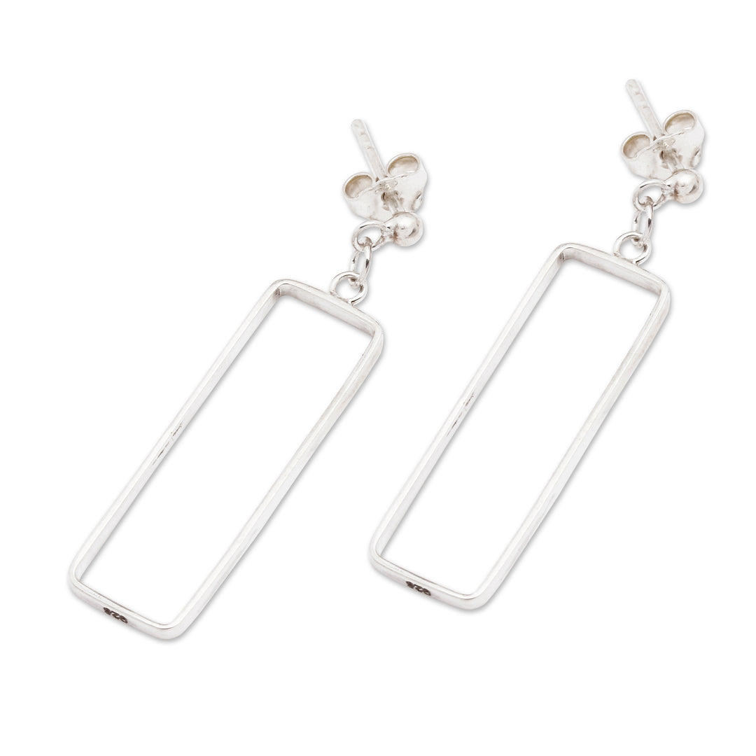 Modern Rectangular Sterling Silver Dangle Earrings from Bali - Rectangle Glam