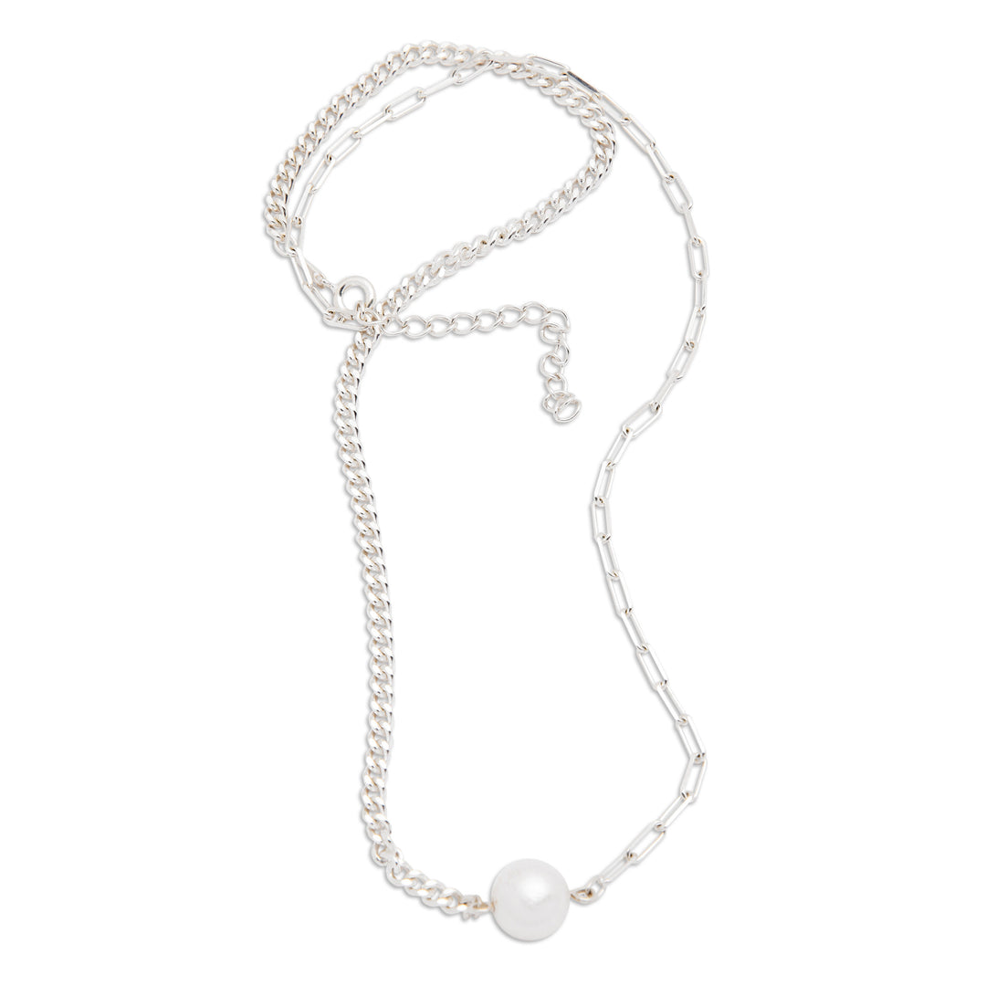 Sterling Silver and White Cultured Pearl Pendant Necklace - One Nobility