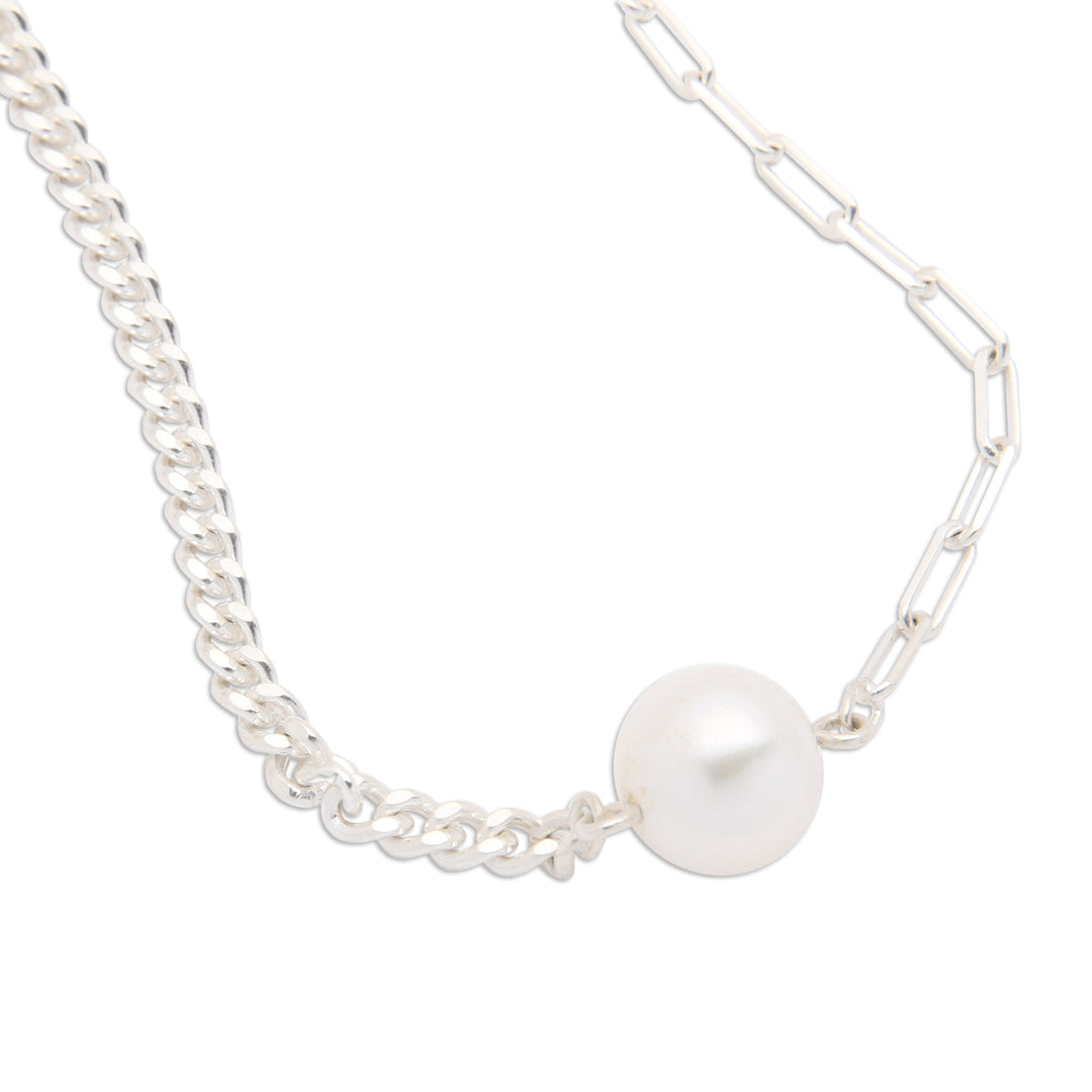 Sterling Silver and White Cultured Pearl Pendant Necklace - One Nobility