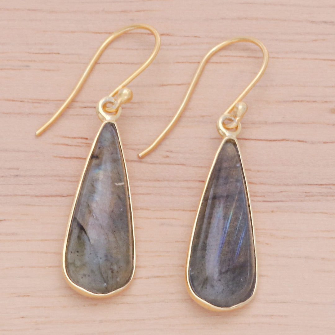 18k Gold-Plated Drop-Shaped Labradorite Dangle Earrings - Tranquil Dew