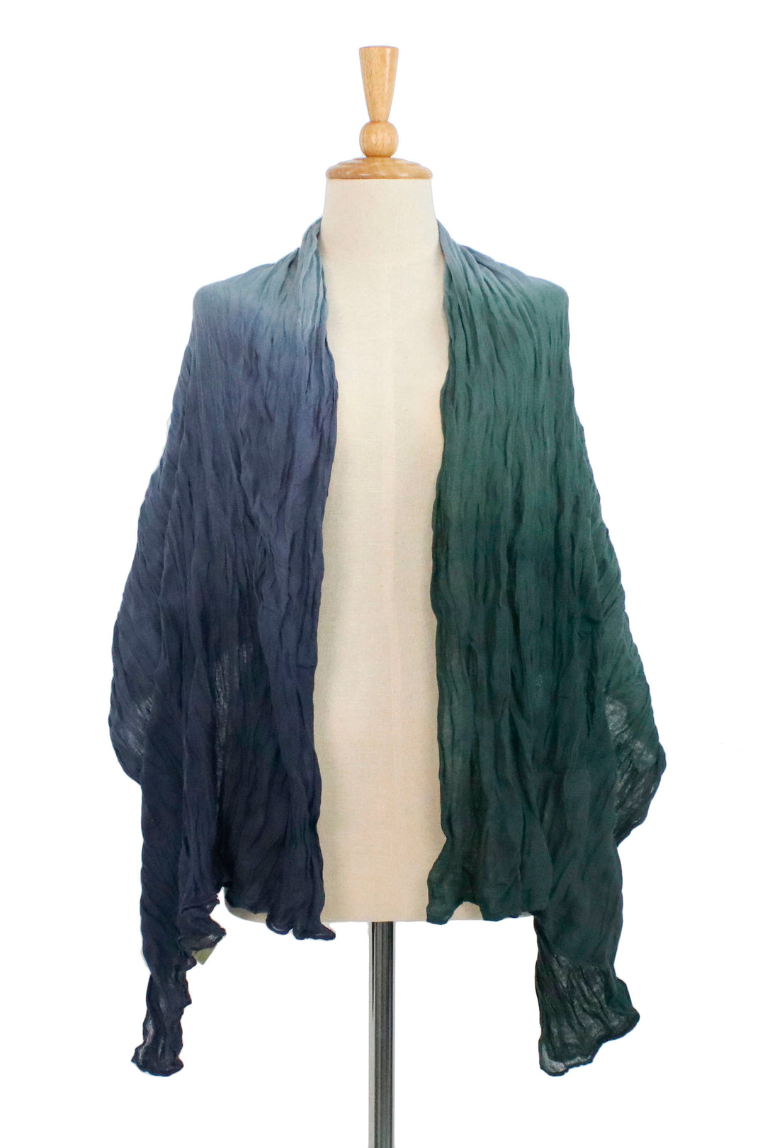 Hand-Spun Dyed Wrinkled Batik Cotton Scarf in Blue and Green - Vibrant Glam