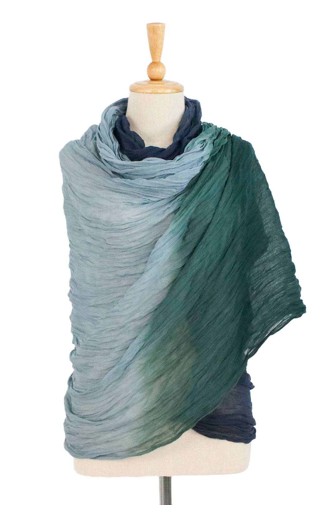 Hand-Spun Dyed Wrinkled Batik Cotton Scarf in Blue and Green - Vibrant Glam