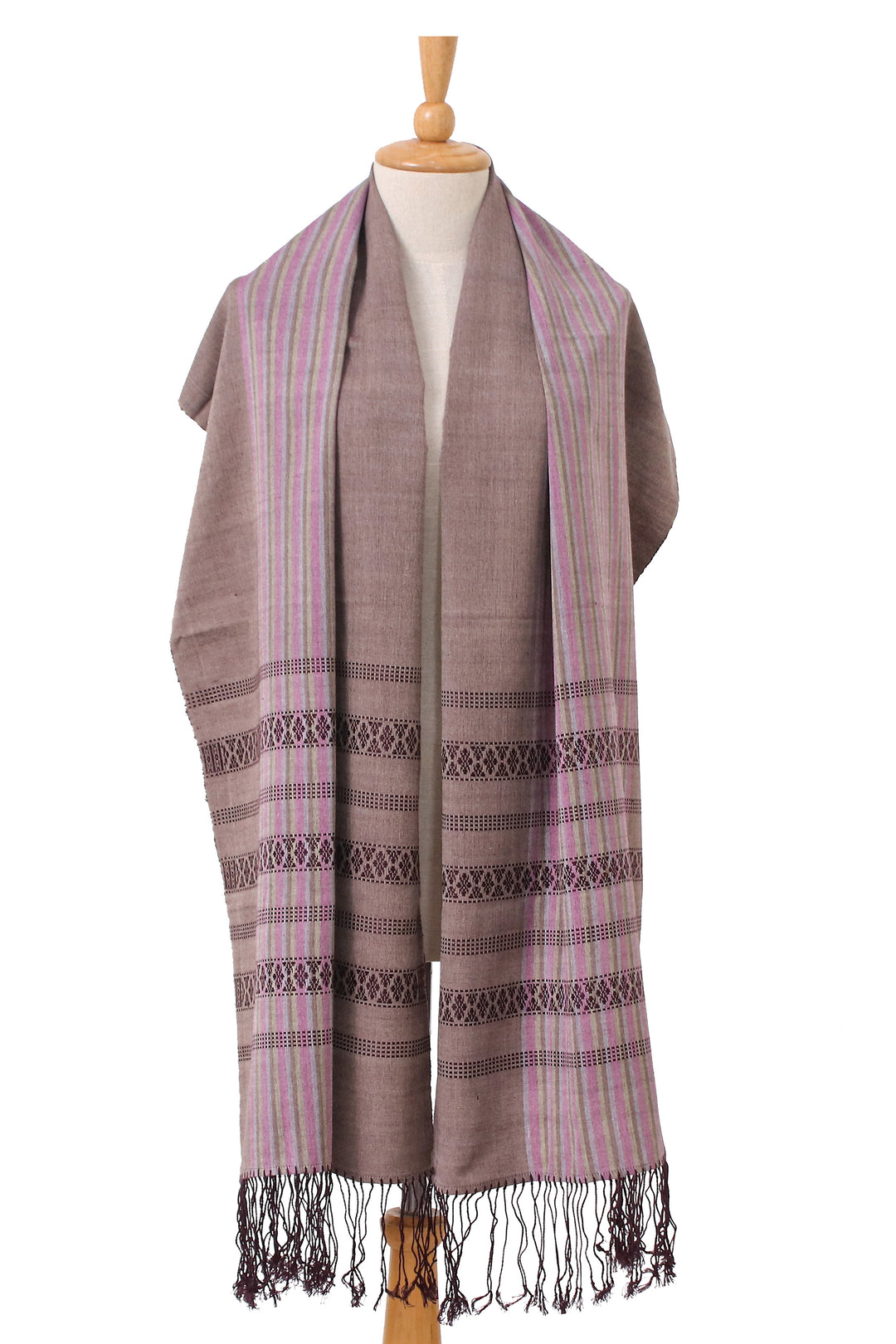 Striped Violet and Purple Cotton Yok Dok Shawl with Fringes - Twilight Yok Dok