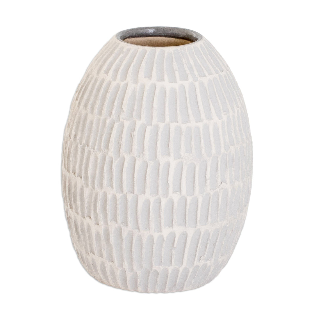 Ivory and Grey Textured Ceramic Vase Handmade in Guatemala - Dreams of Nature in Grey