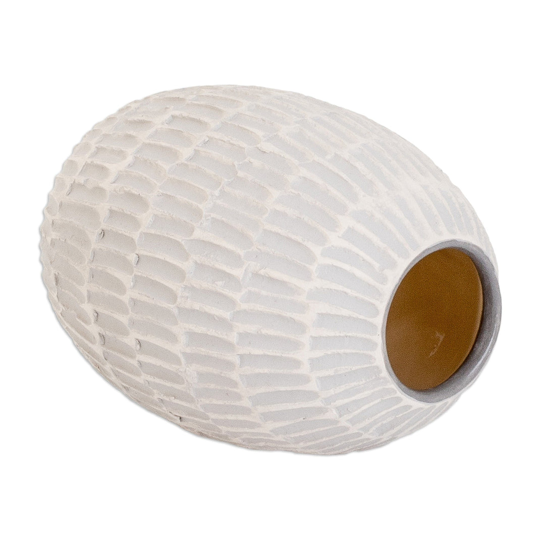 Ivory and Grey Textured Ceramic Vase Handmade in Guatemala - Dreams of Nature in Grey