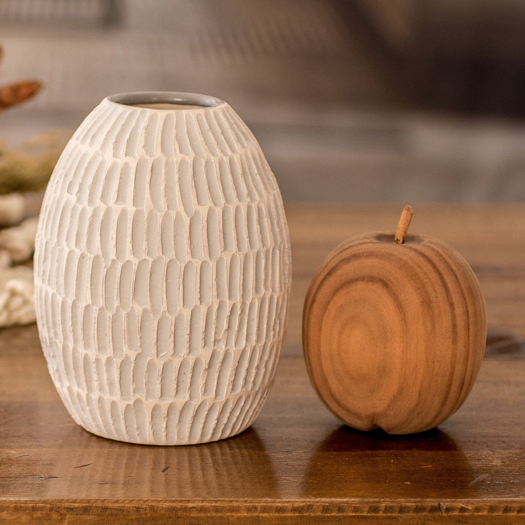 Ivory and Grey Textured Ceramic Vase Handmade in Guatemala - Dreams of Nature in Grey