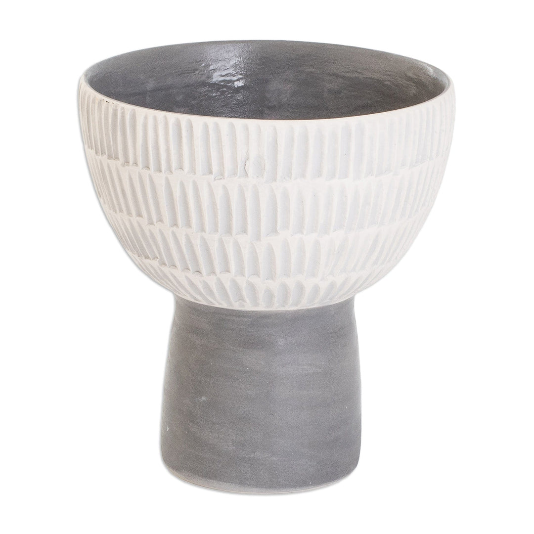 Ivory and Grey Modern Ceramic Vase Handmade in Guatemala - Textures in Grey