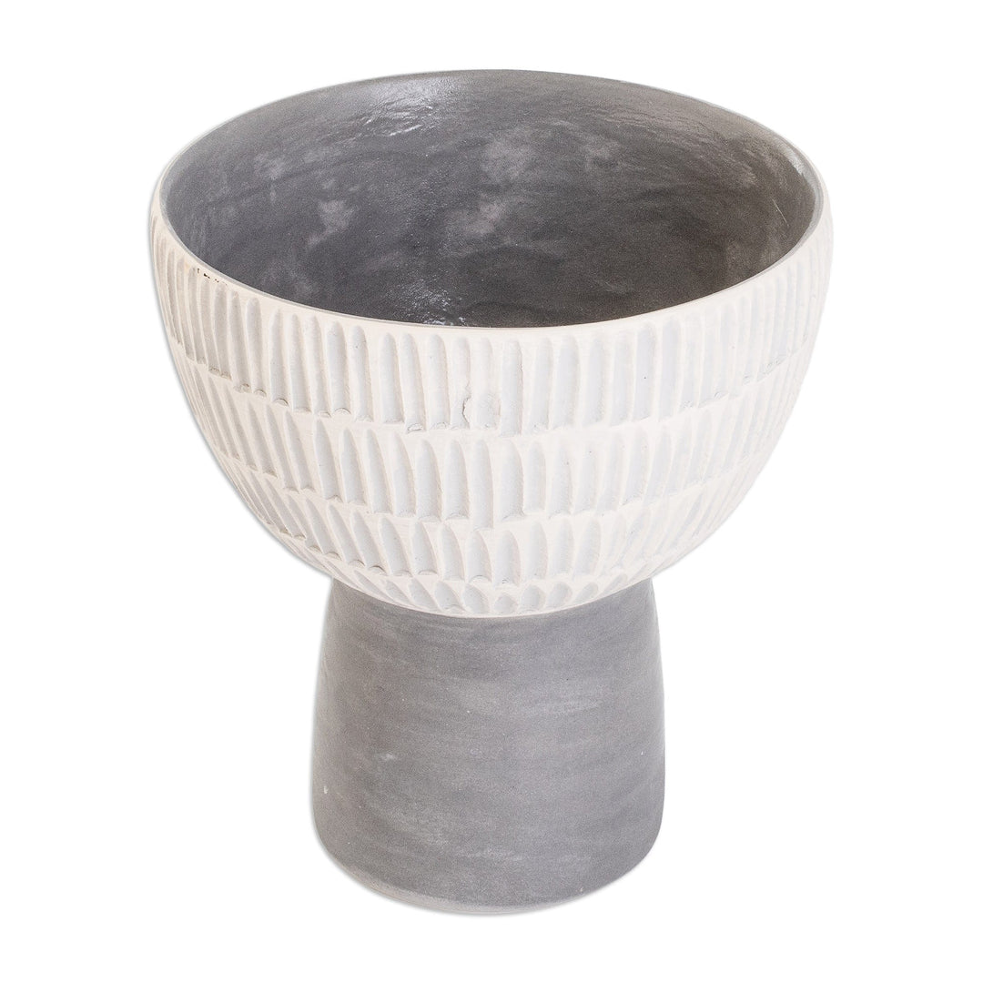 Ivory and Grey Modern Ceramic Vase Handmade in Guatemala - Textures in Grey