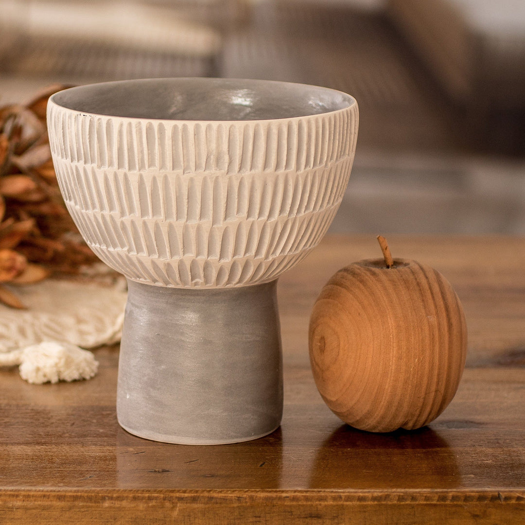 Ivory and Grey Modern Ceramic Vase Handmade in Guatemala - Textures in Grey