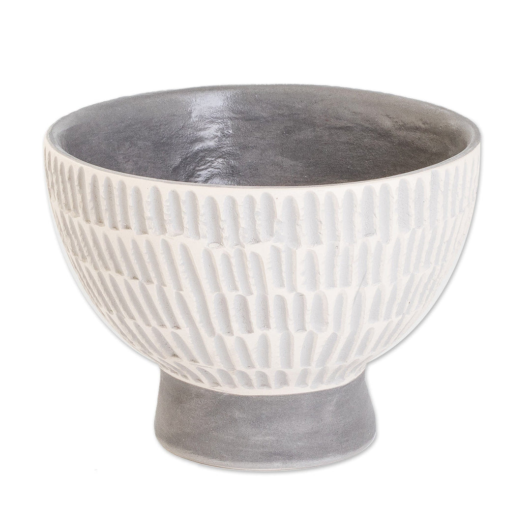 Guatemalan Handcrafted Textured Ivory and Grey Ceramic Vase - Harmonious Symphony in Grey