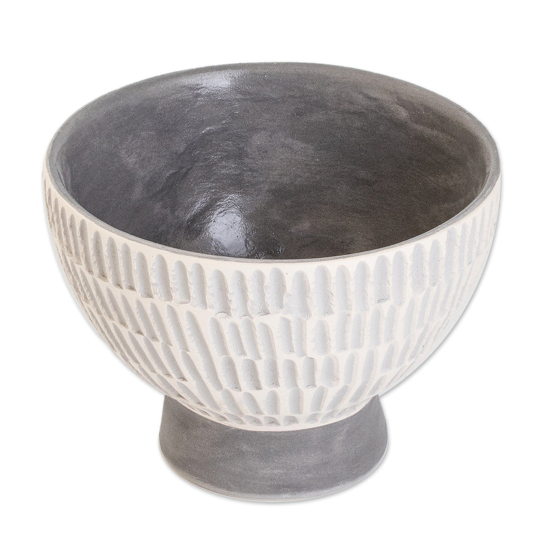 Guatemalan Handcrafted Textured Ivory and Grey Ceramic Vase - Harmonious Symphony in Grey