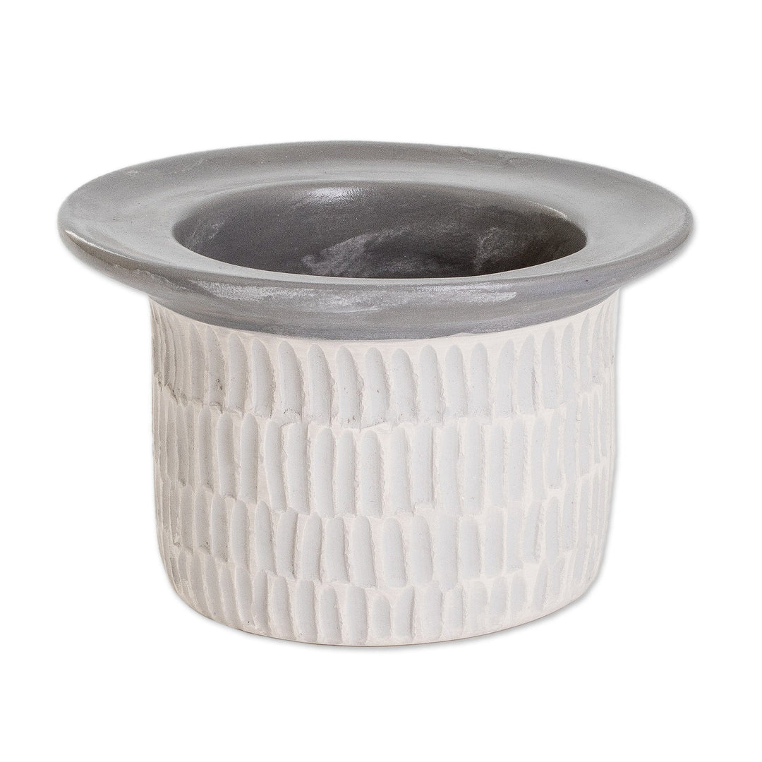 Modern Textured Ceramic Vase Hand-Painted in Guatemala - Festival of Flowers in Grey