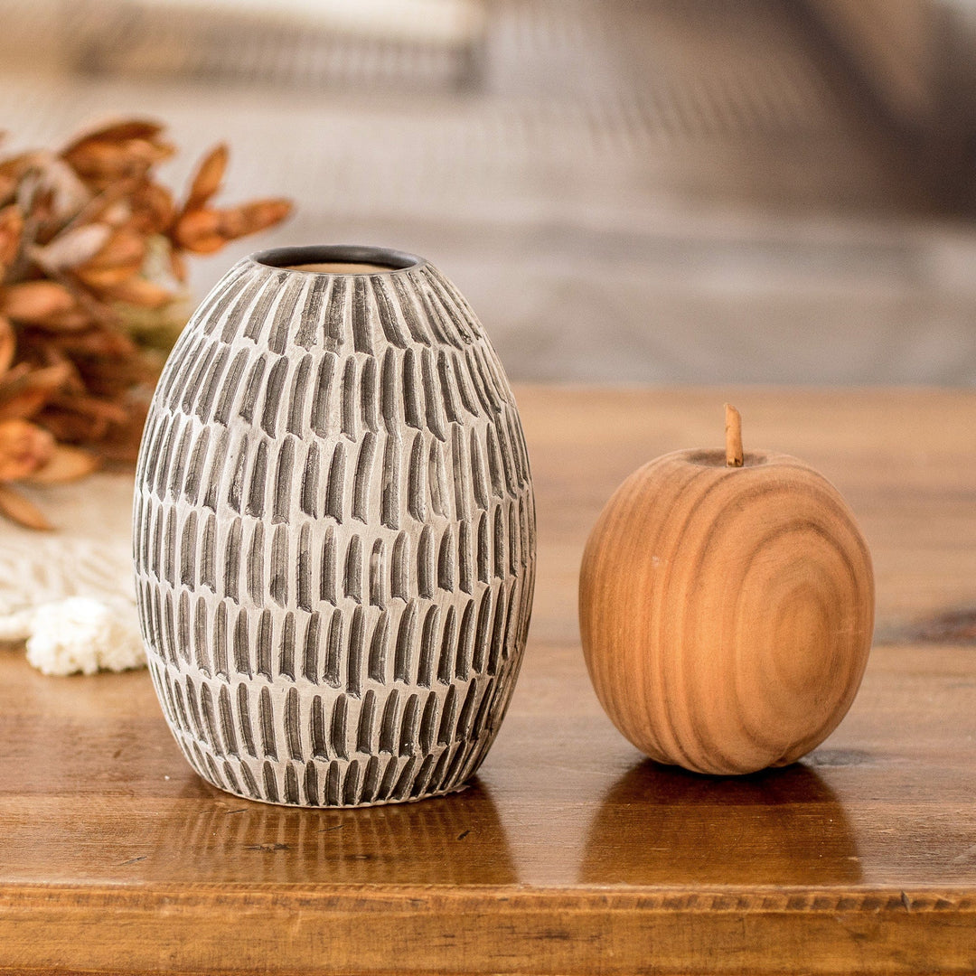 Modern Textured Ceramic Vase Hand-Painted in Guatemala - Dreams of Nature in Black