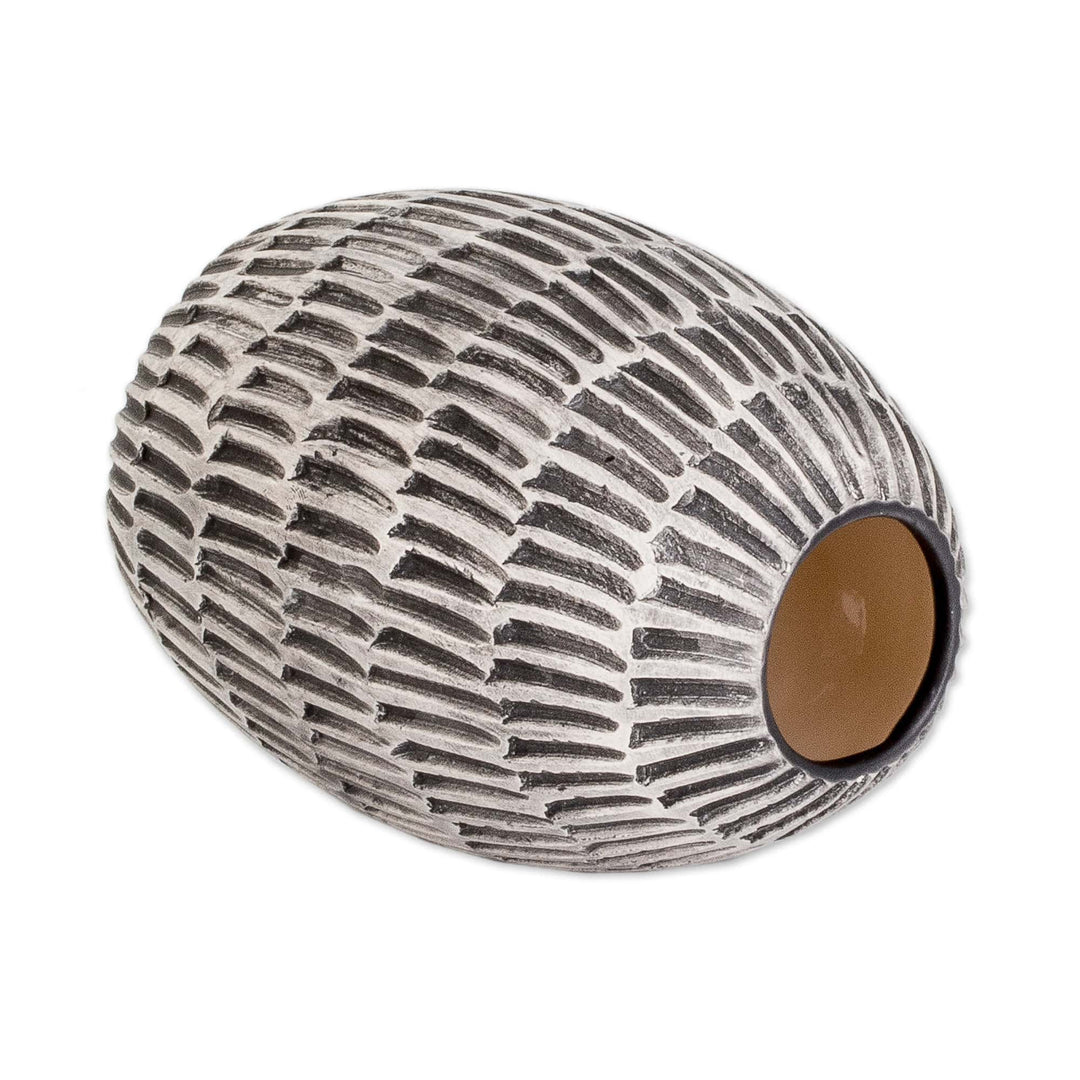 Modern Textured Ceramic Vase Hand-Painted in Guatemala - Dreams of Nature in Black