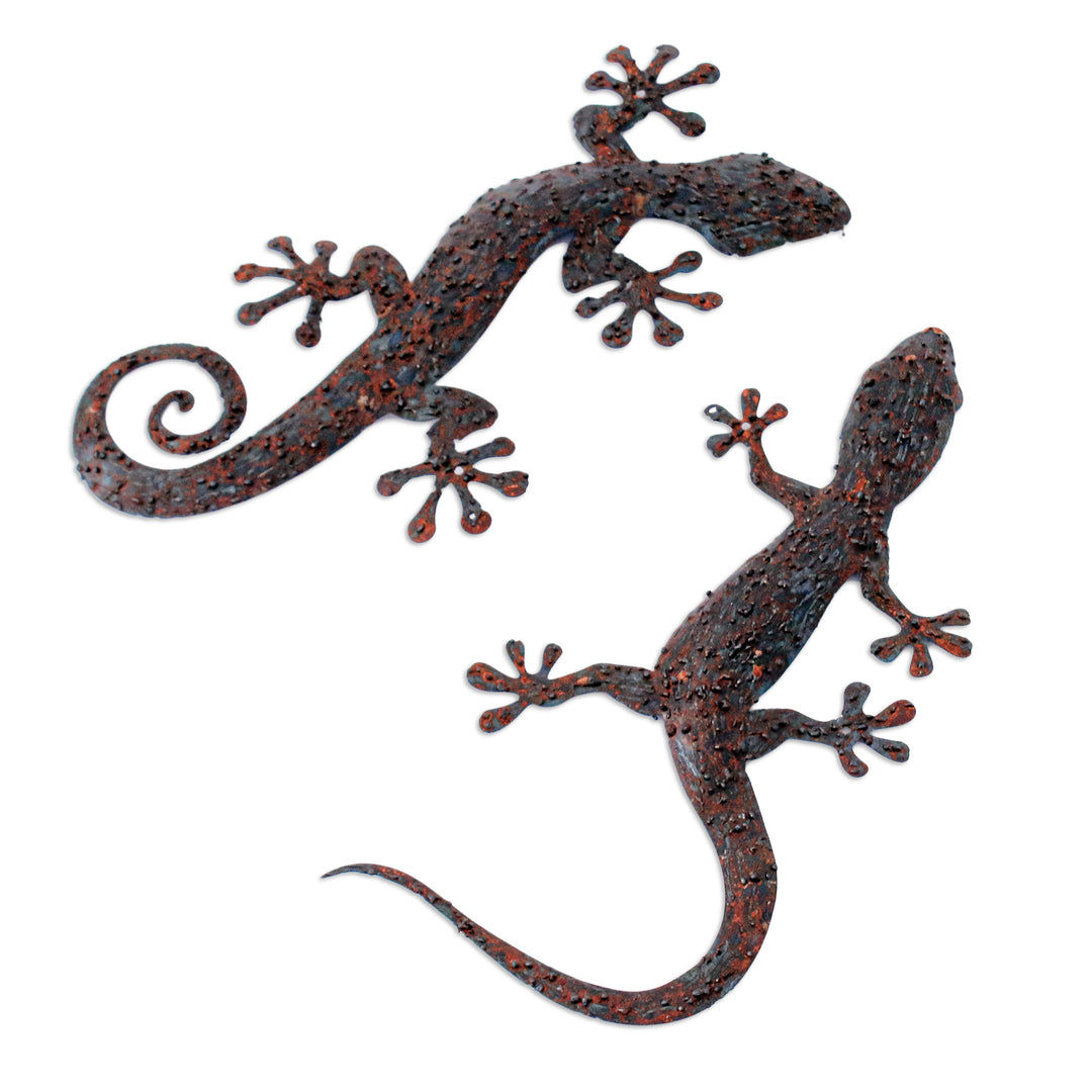 Set of Two Gecko-Shaped Brown Iron Wall Art Pieces - Sylvan Geckos