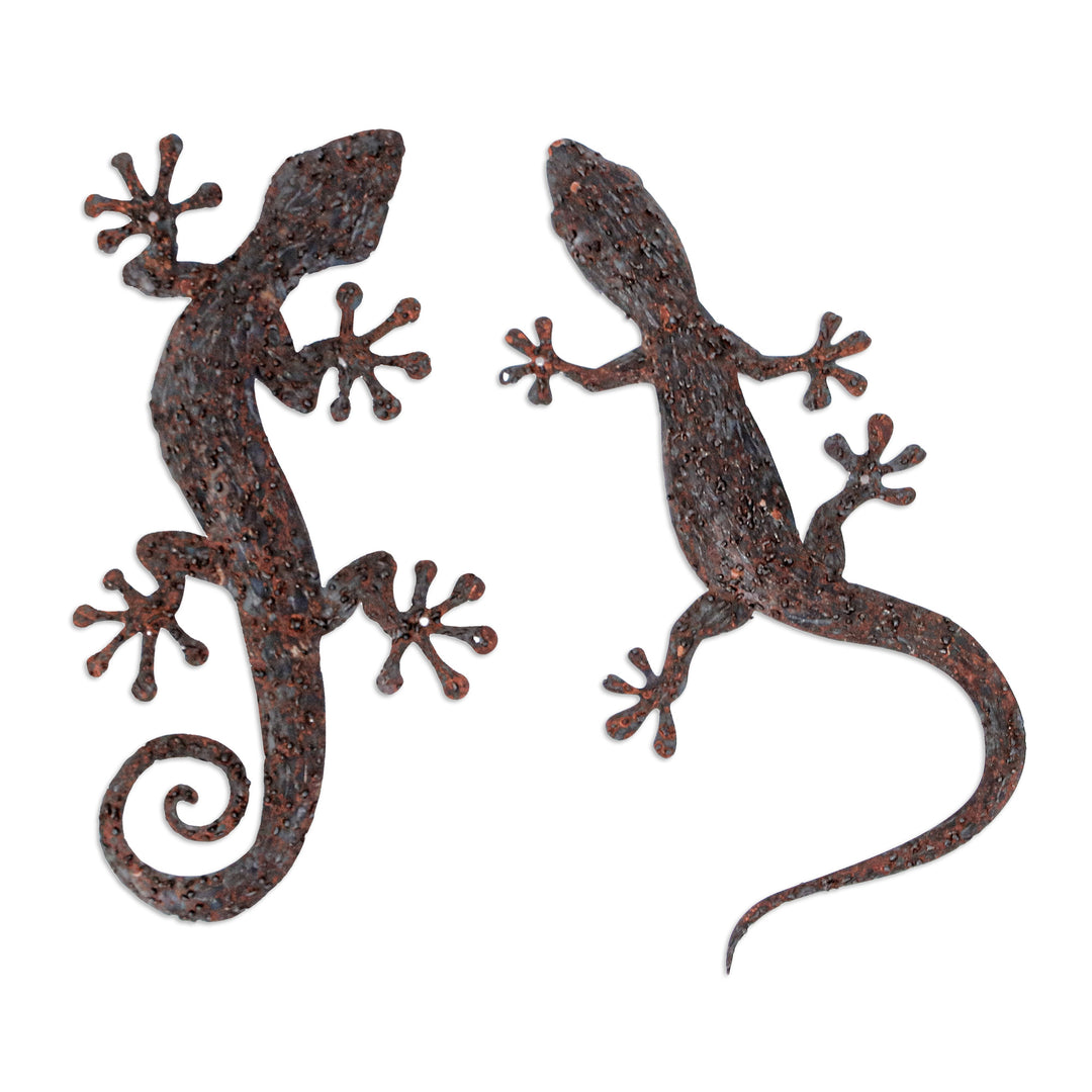 Set of Two Gecko-Shaped Brown Iron Wall Art Pieces - Sylvan Geckos