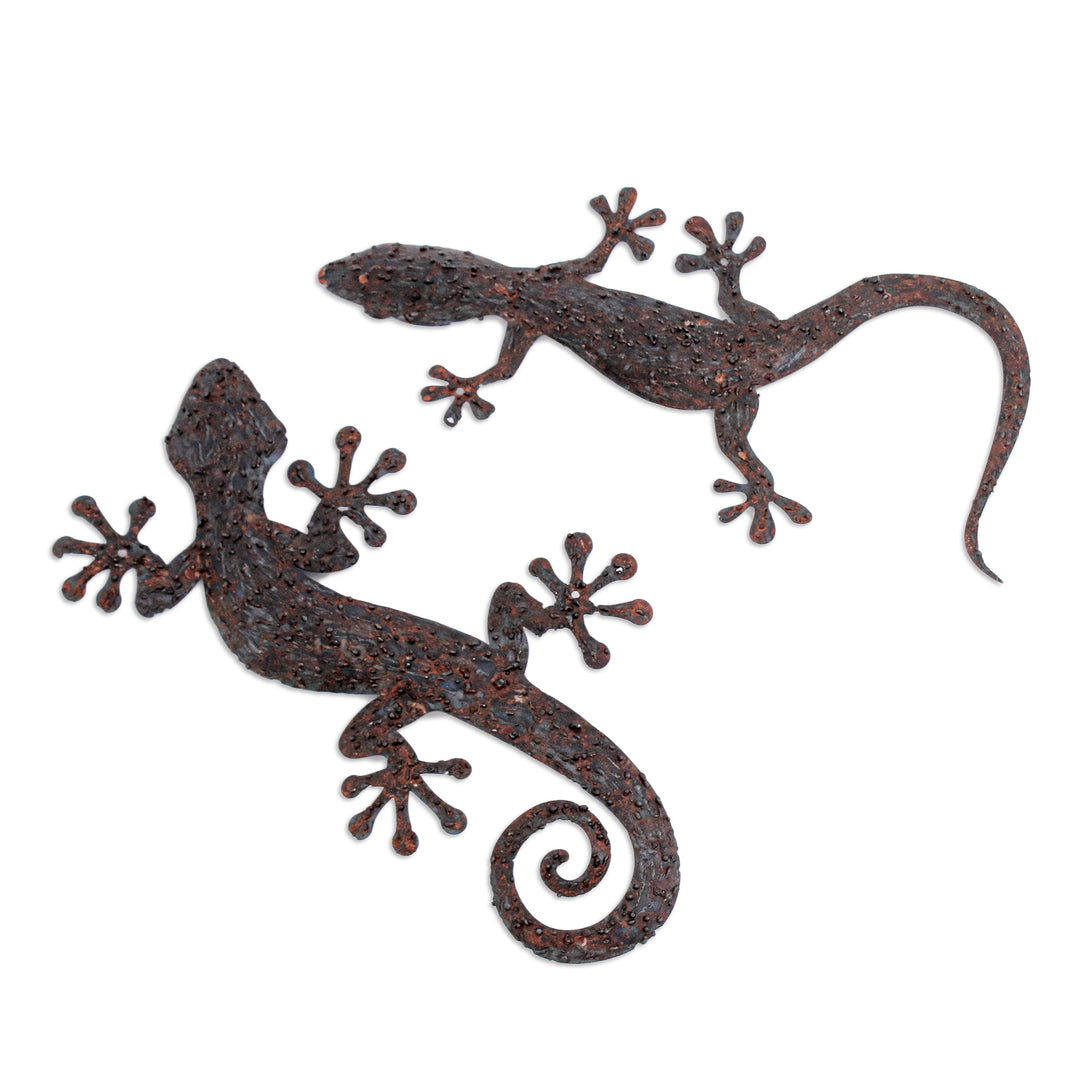 Set of Two Gecko-Shaped Brown Iron Wall Art Pieces - Sylvan Geckos