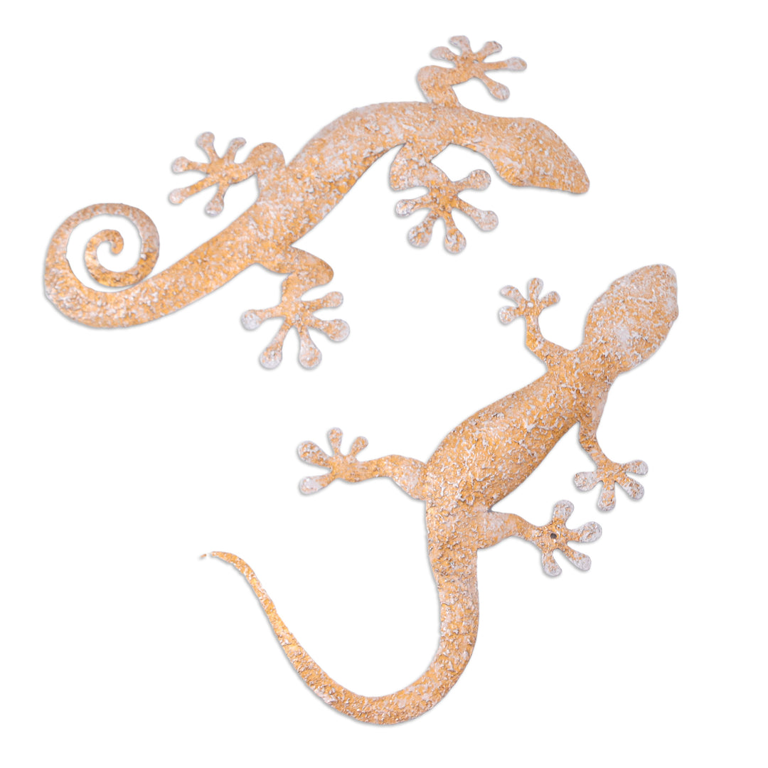 Set of Two Gecko-Shaped Golden Iron Wall Art Pieces - Victorious Geckos