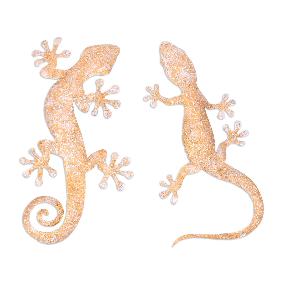 Set of Two Gecko-Shaped Golden Iron Wall Art Pieces - Victorious Geckos