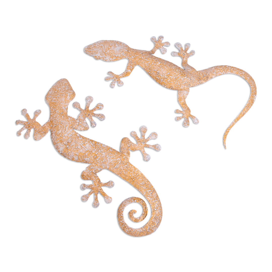 Set of Two Gecko-Shaped Golden Iron Wall Art Pieces - Victorious Geckos